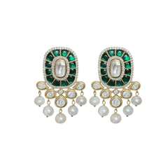 Traditional 925 Silver Jaipur Earrings, Moissanite & Emerald (24g)