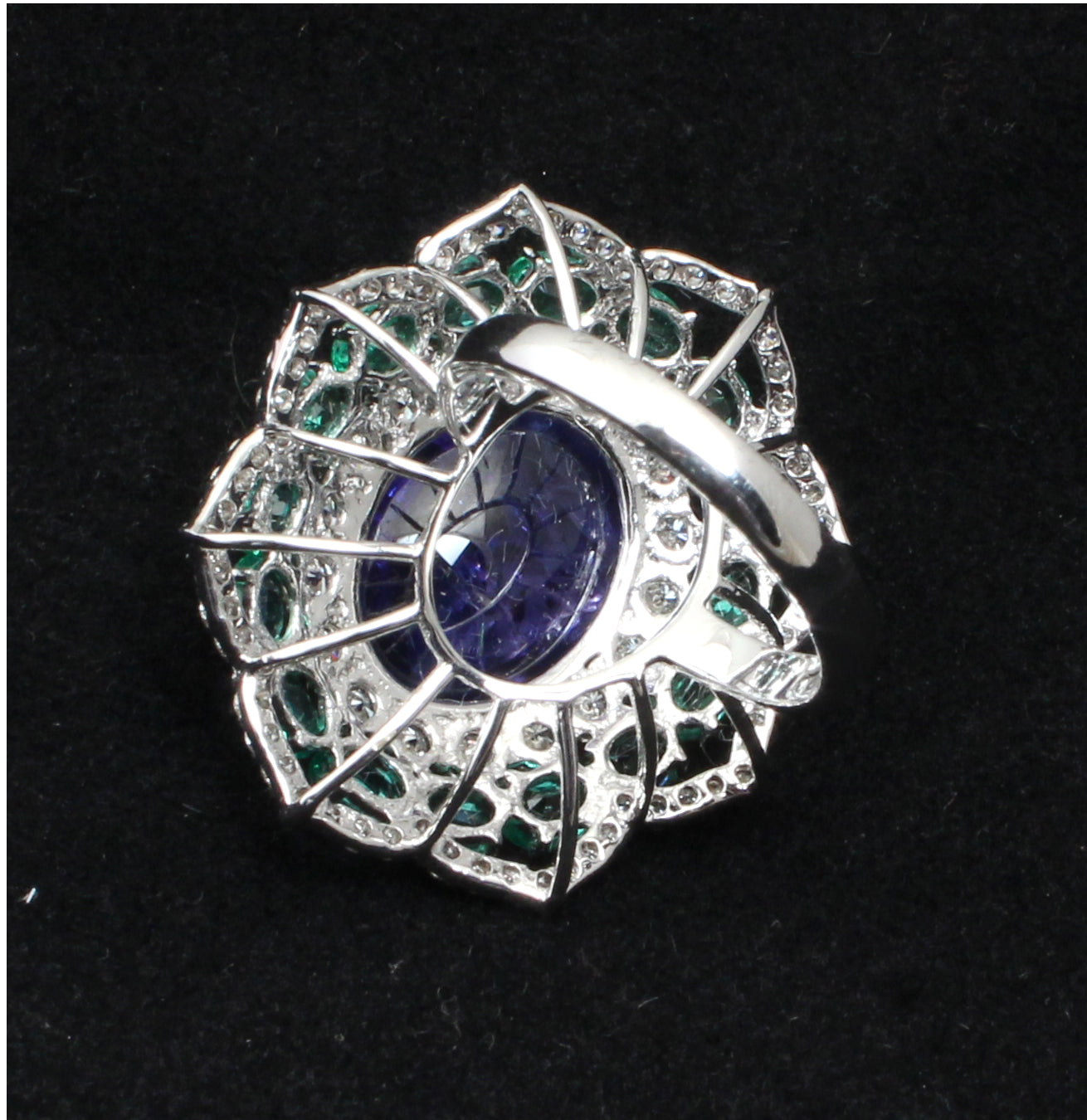 Tanzanite Emerald Diamond 18kt Gold Ring