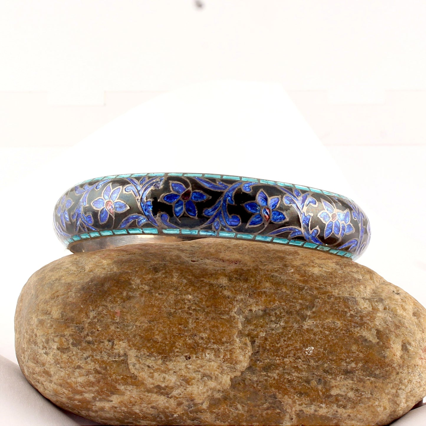 Cloisonne Floral 925 Sterling Silver Enamel Bangles