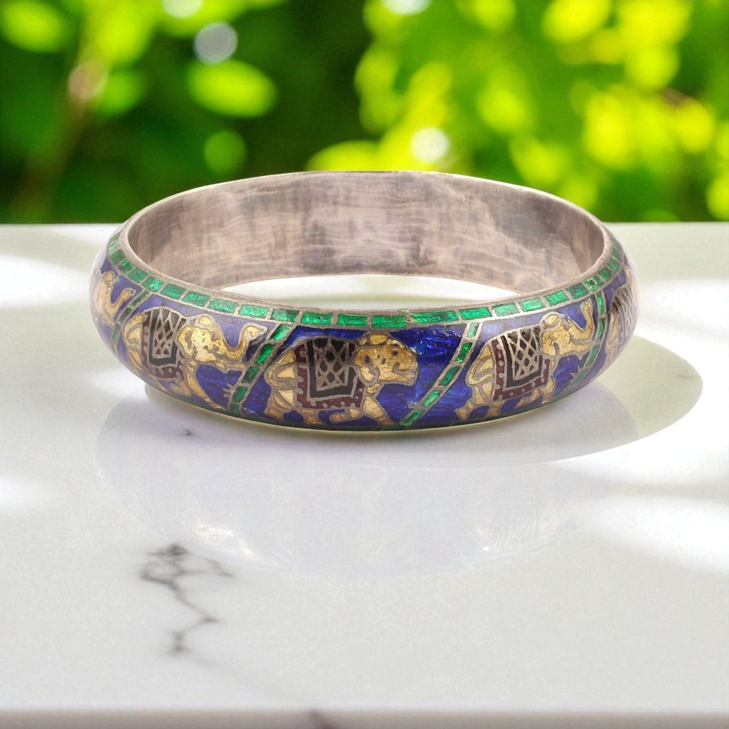 925 Sterling Silver Elephant Enamel Bangle Handmade Traditional Silver Bangle