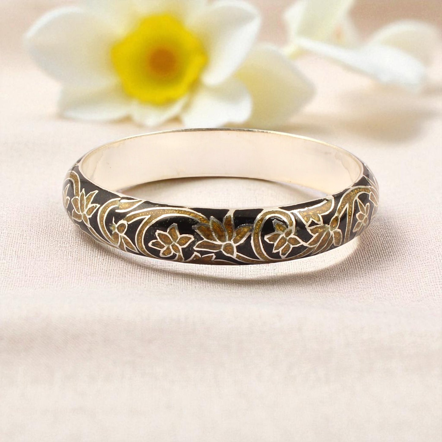 Flower Enamel Meenakari Handmade 925 Sterling Silver Bangle