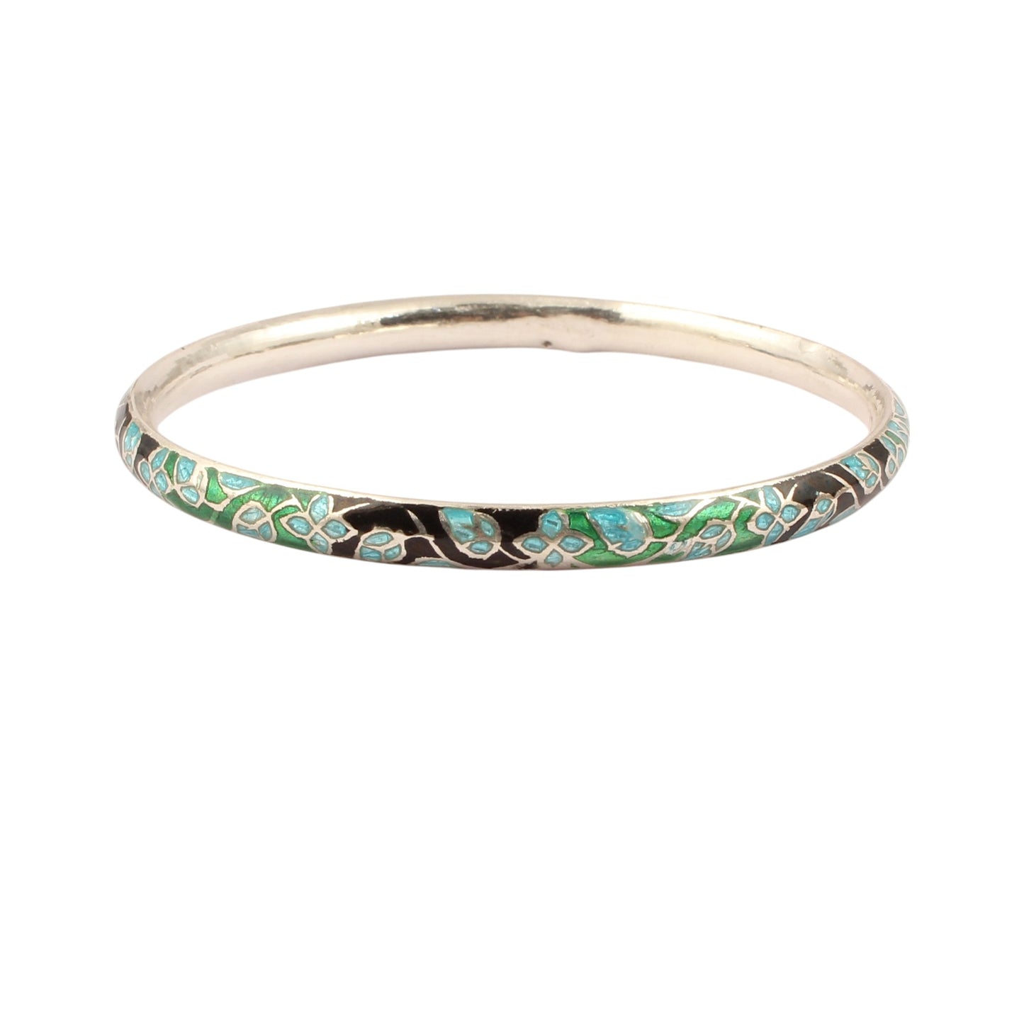 Enamel Floral Pattern Meenakari Handmade 925 Sterling Silver Bangle