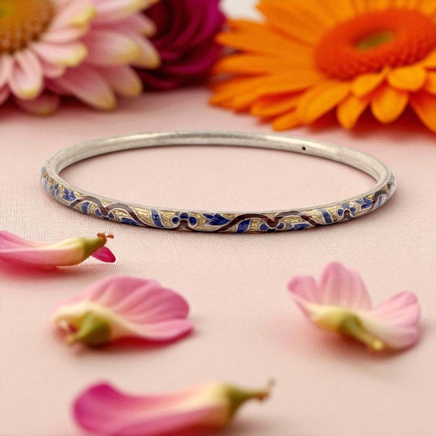 Meenakari (Multi color Enamel) Solid 925 Sterling Silver Minimalist Bangles
