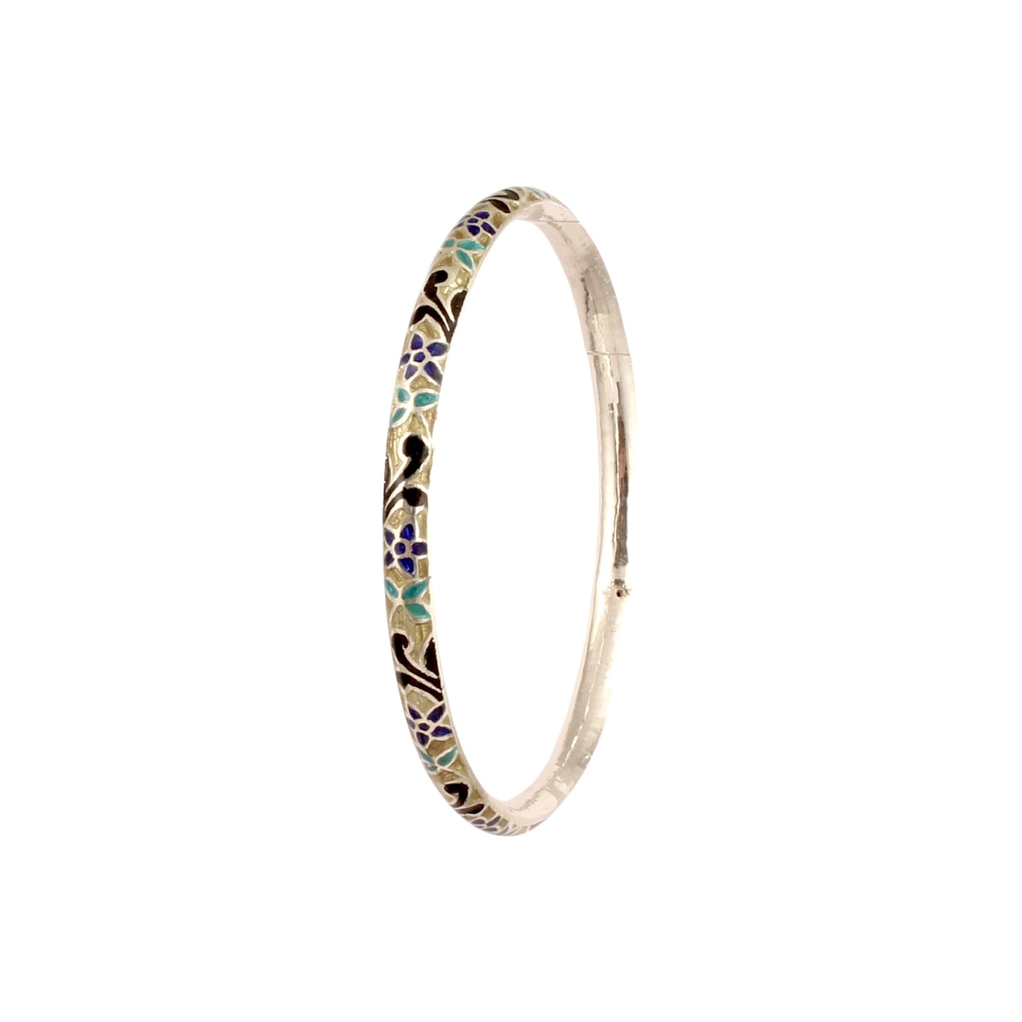 Leaf Floral Bangle Enamel Meenakari 925 Sterling Silver Handmade Bangle