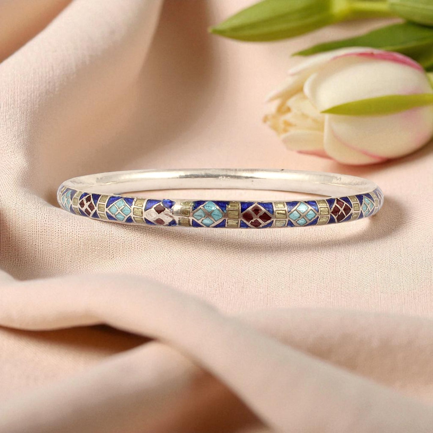 Enamel Bangle Handmade 925 Sterling Silver Designer Bangle Jewelry