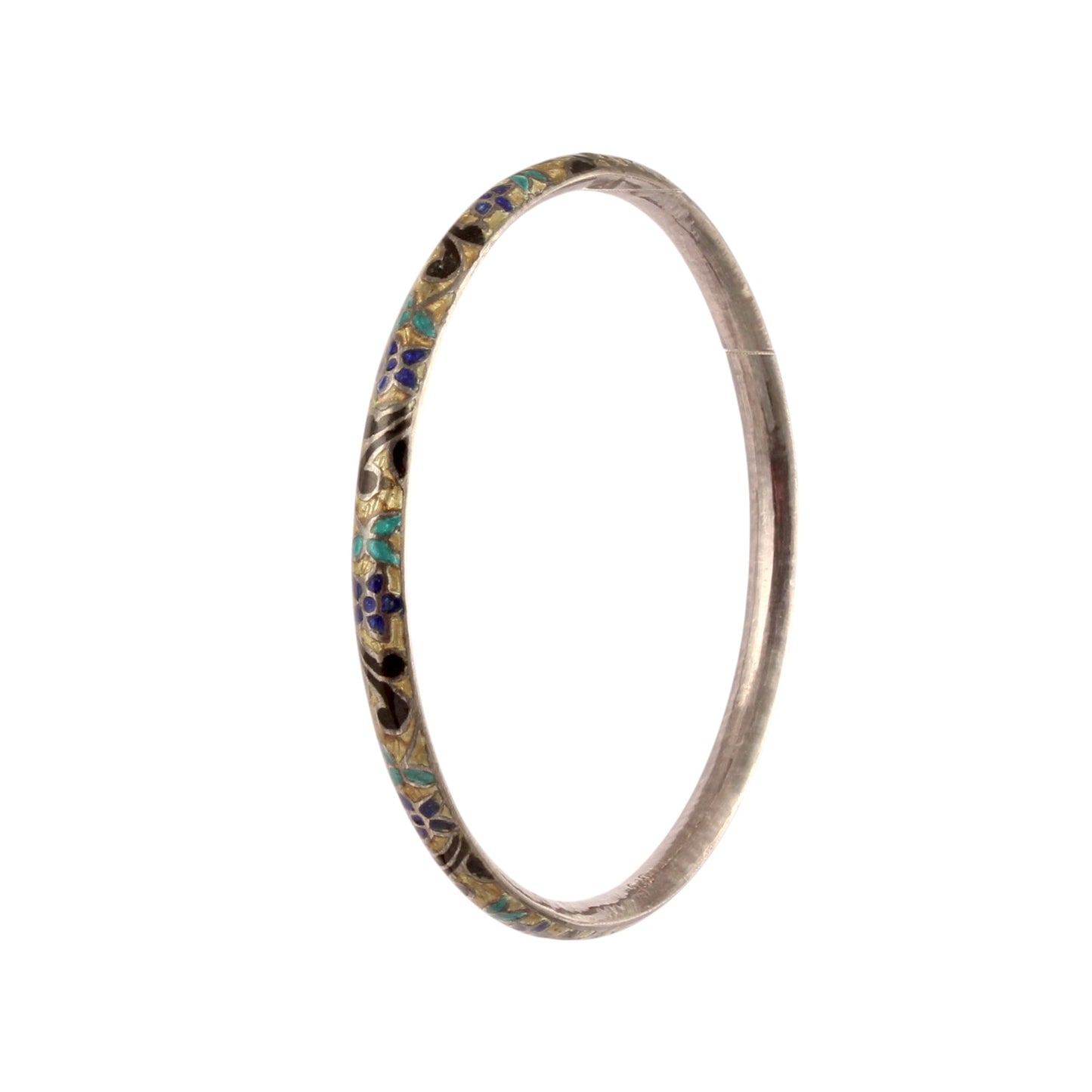 Floral Enamel Bangle Handmade 925 Sterling Silver Unique Artisan Jewelry