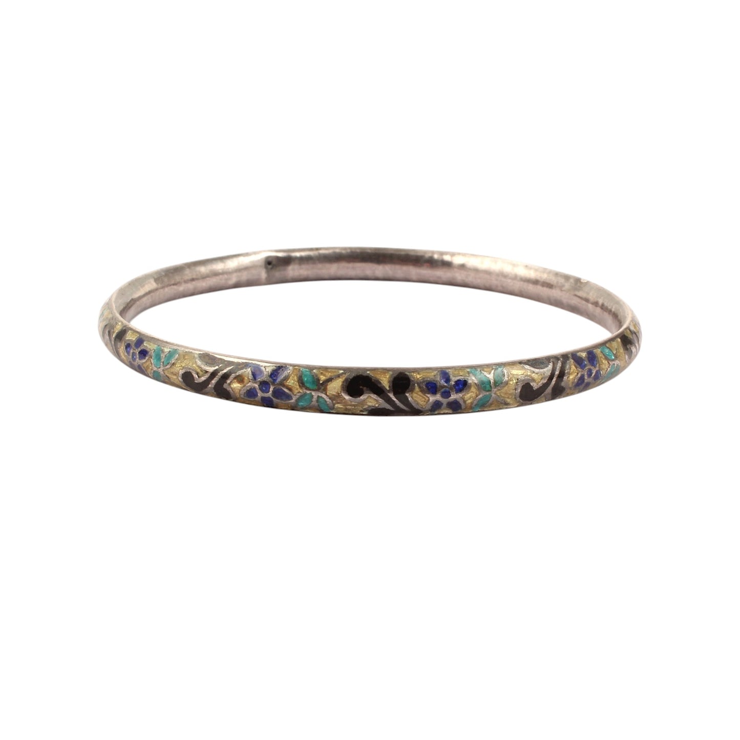 Floral Enamel Bangle Handmade 925 Sterling Silver Unique Artisan Jewelry