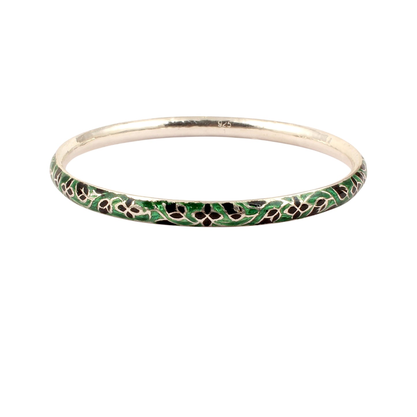 Floral Enamel Bangle Handmade 925 Sterling Silver Unique Artisan Jewelry