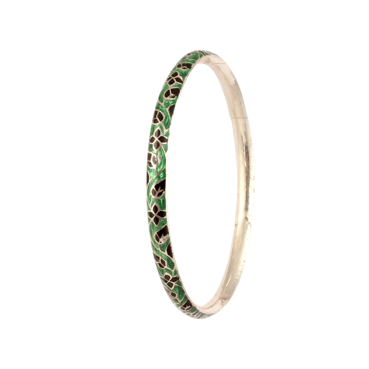 Floral Enamel Bangle Handmade 925 Sterling Silver Unique Artisan Jewelry