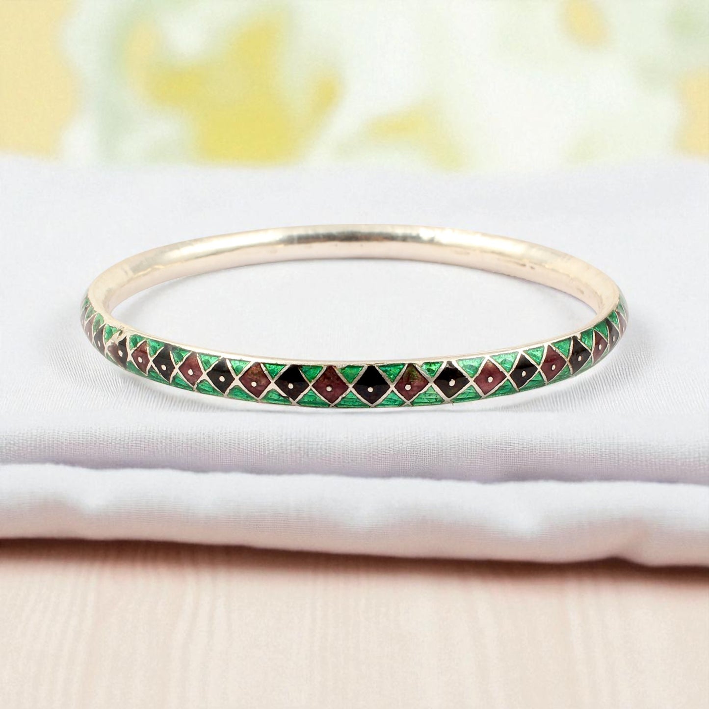 Enamel Bangle Handmade 925 Sterling Silver Designer Unique Artisan Bangles