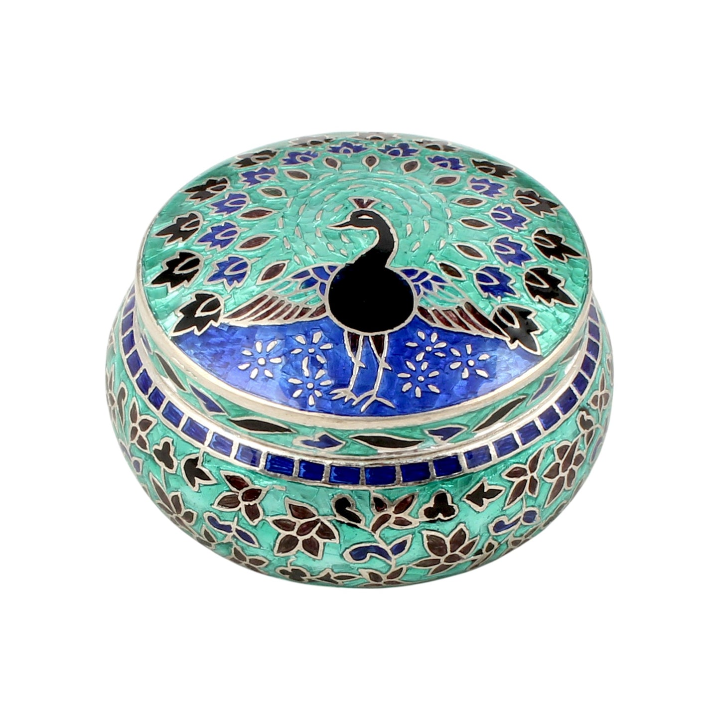 Peacock Enamel Work Box 925 Sterling Silver Enamelled Clisonne Jewelry Store Box