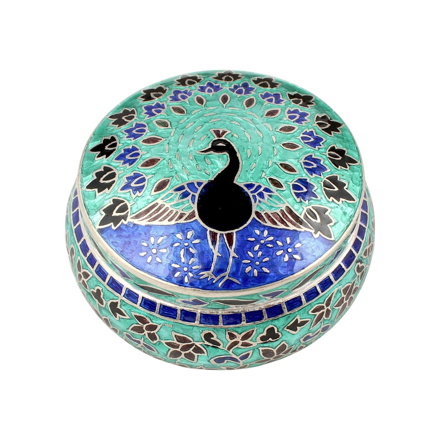 Peacock Enamel Work Box 925 Sterling Silver Enamelled Clisonne Jewelry Store Box