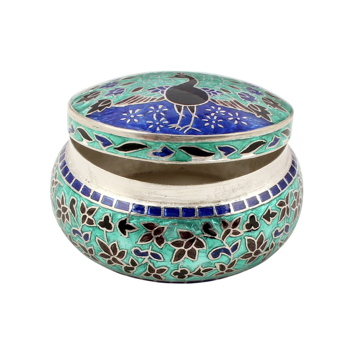Peacock Enamel Work Box 925 Sterling Silver Enamelled Clisonne Jewelry Store Box