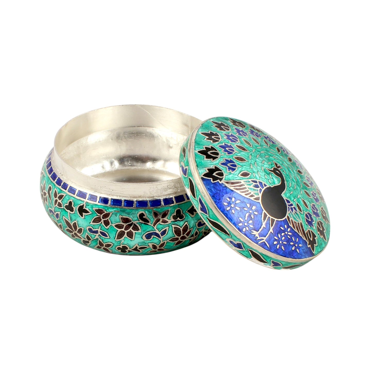 Peacock Enamel Work Box 925 Sterling Silver Enamelled Clisonne Jewelry Store Box
