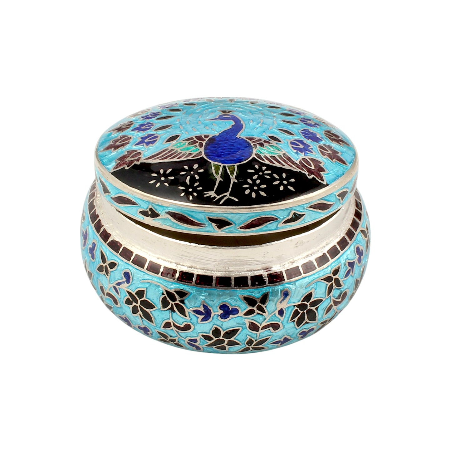 Peacock Enamel Work Box 925 Sterling Silver Enamelled Jewelry Store Box