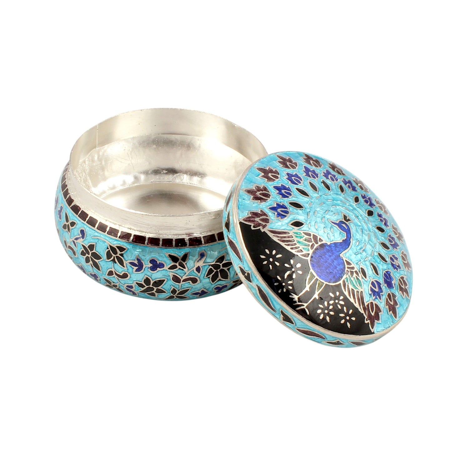 Peacock Enamel Work Box 925 Sterling Silver Enamelled Jewelry Store Box