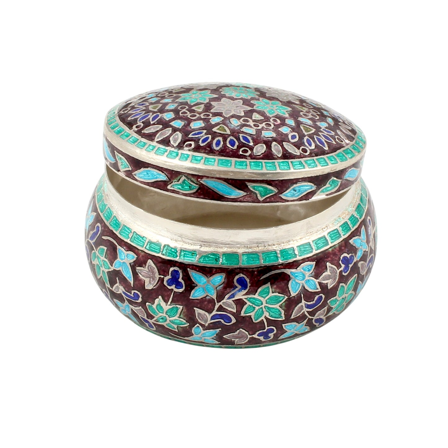Beautiful Vintage Enamel Work Box 925 Sterling Silver Clisonne Jewelry Store Box