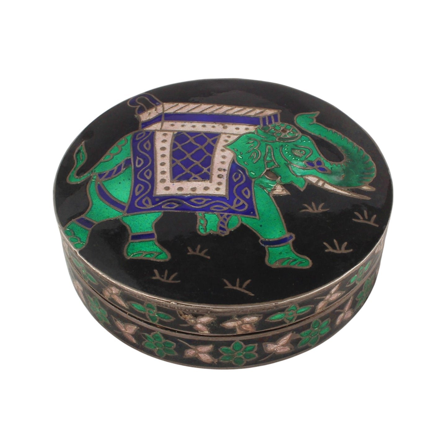 Elephant Enamel Work Box 925 Sterling Silver Enamelled Clisonne Jewelry Store Box
