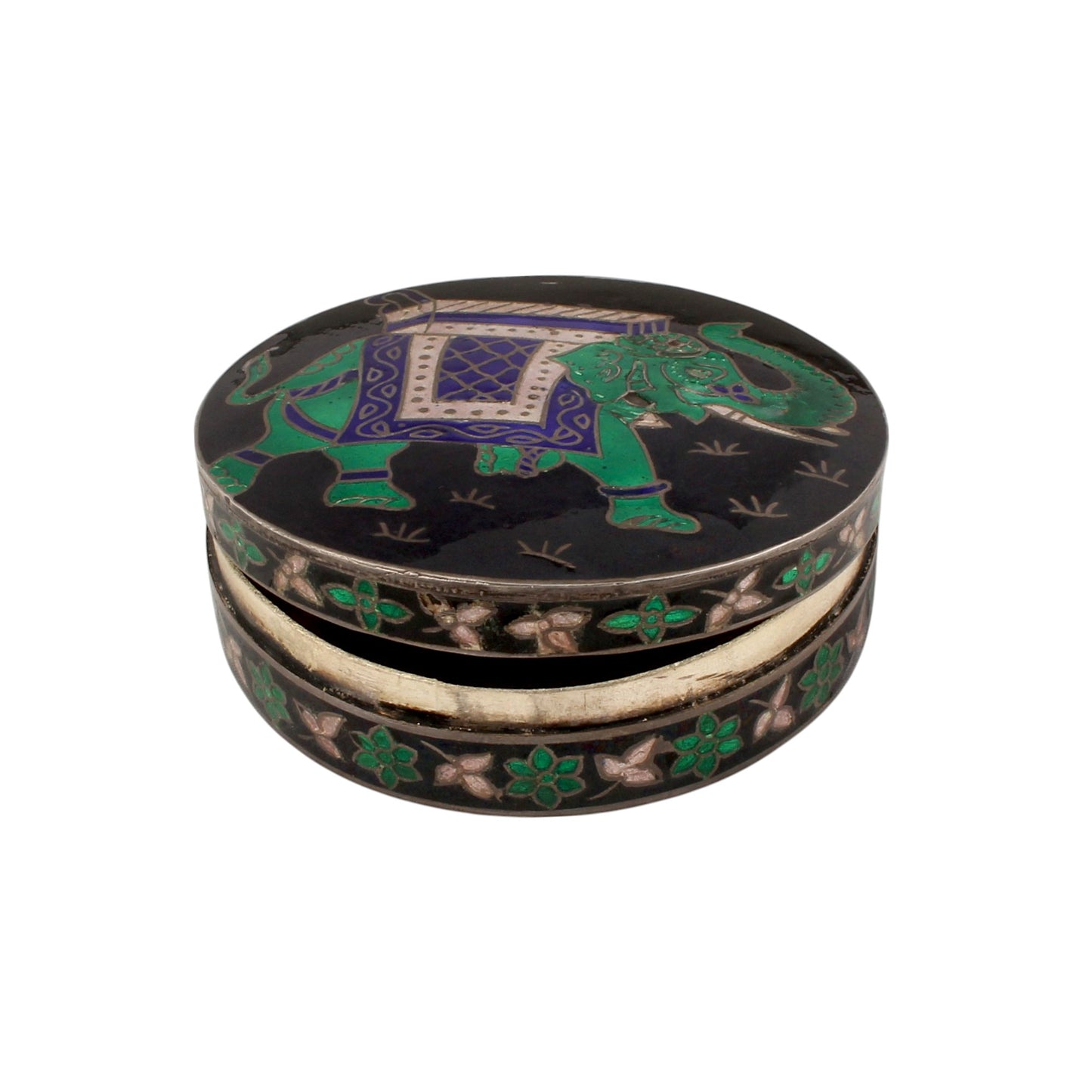 Elephant Enamel Work Box 925 Sterling Silver Enamelled Clisonne Jewelry Store Box