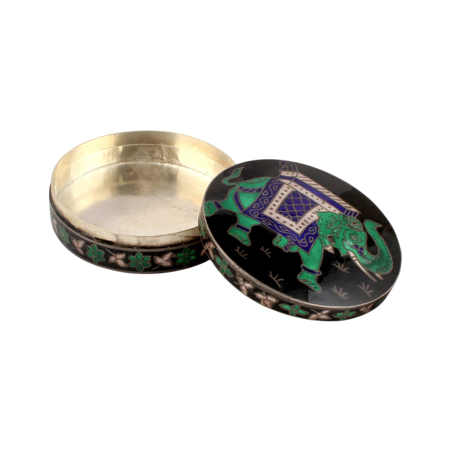 Elephant Enamel Work Box 925 Sterling Silver Enamelled Clisonne Jewelry Store Box