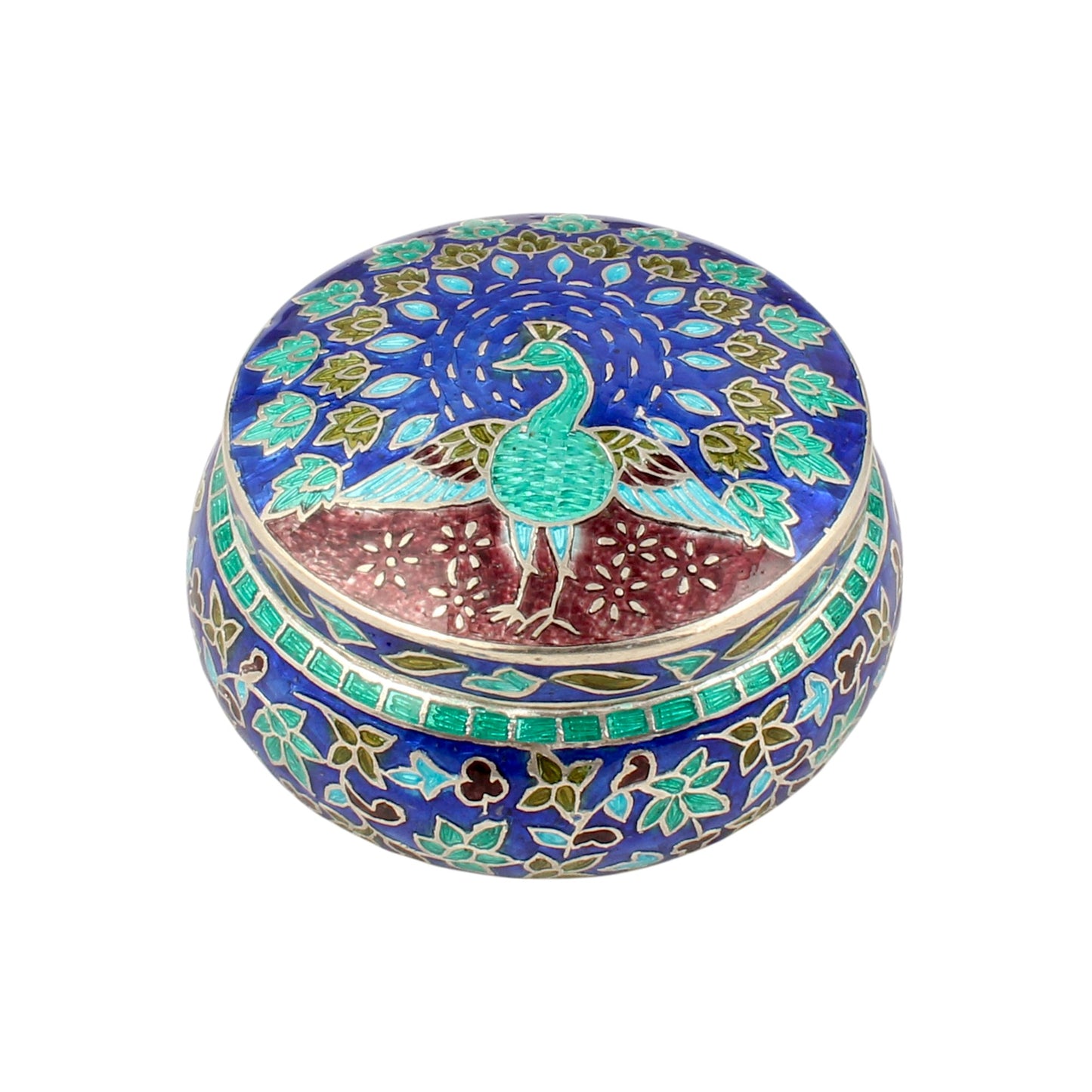 Beautiful Peacock Meenakari Work Box 925 Sterling Silver Enamelled Jewelry Store Box