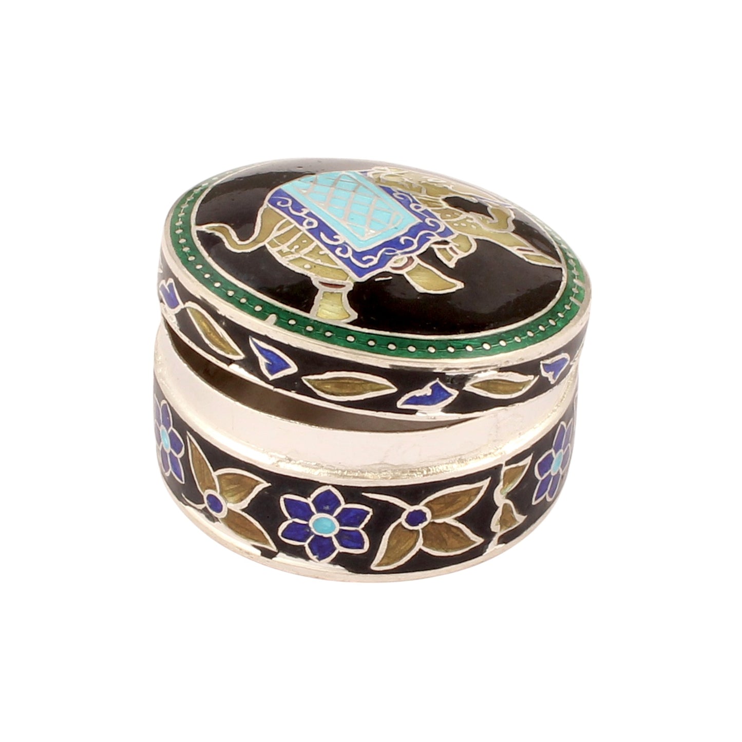 Elephant Enamel Work Box 925 Sterling Silver Enamelled Clisonne Jewelry Store Box