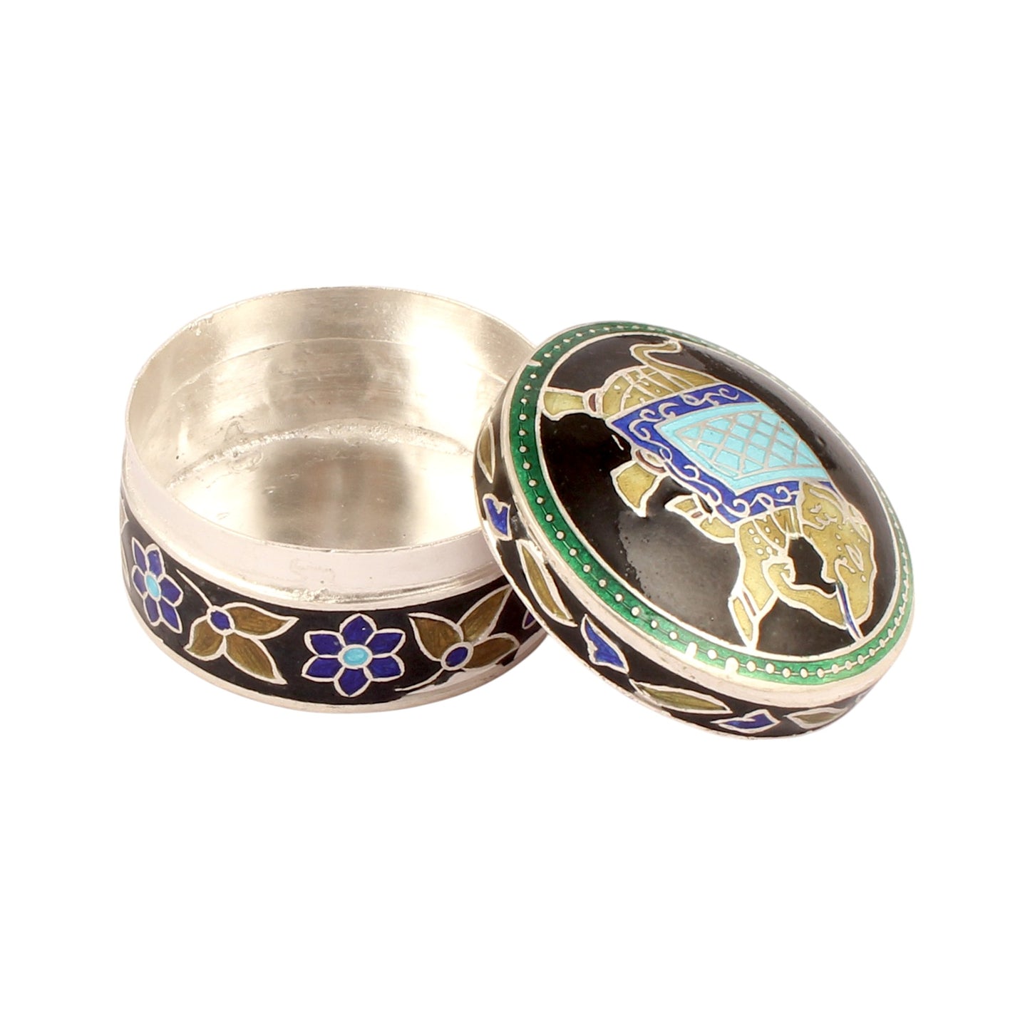 Elephant Enamel Work Box 925 Sterling Silver Enamelled Clisonne Jewelry Store Box