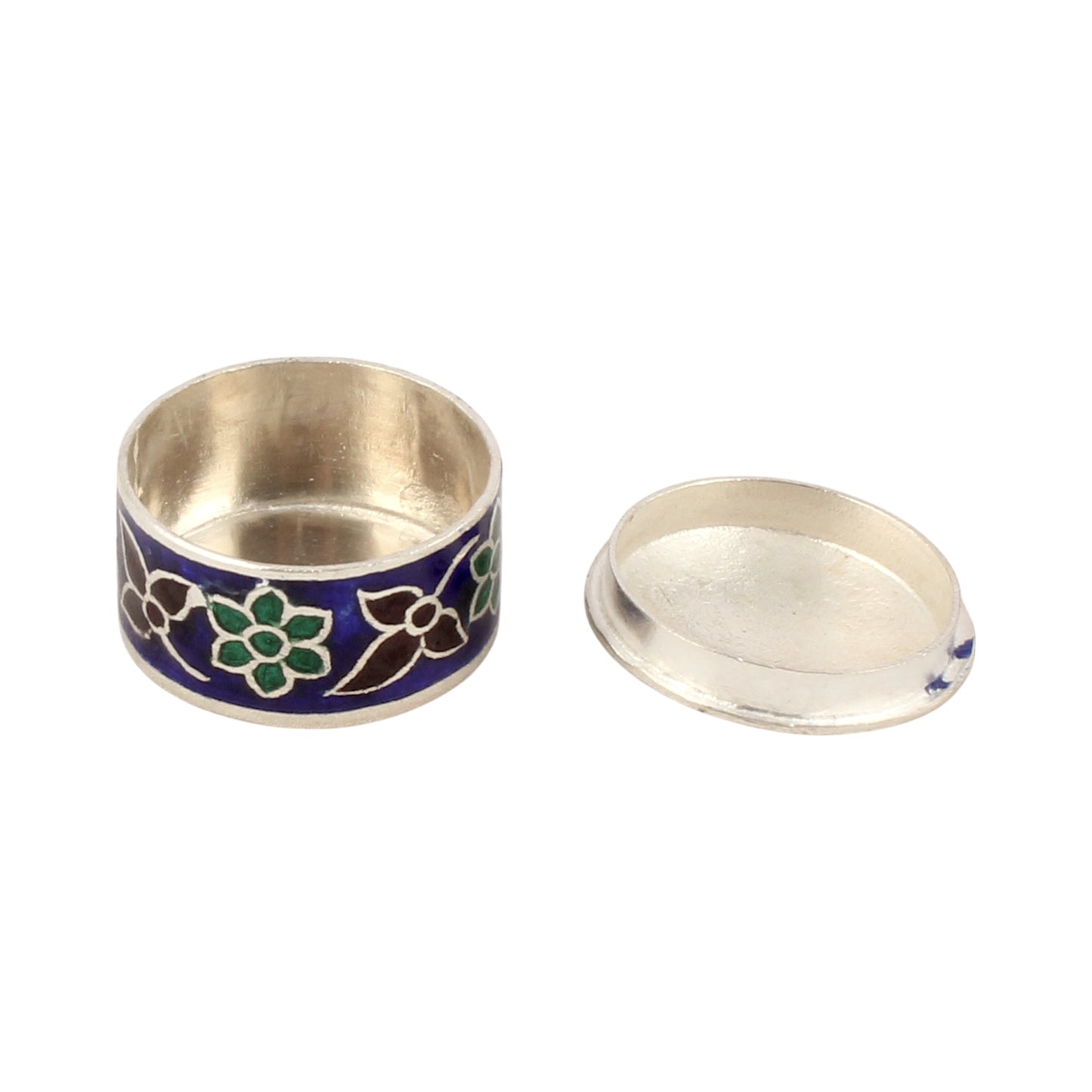 925 Sterling Silver Handmade Meenakari Work Floral Design Trinket Box