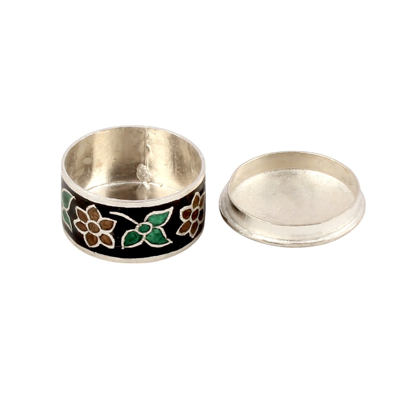 925 Sterling Silver Meenakari Work Floral Design Trinket Box
