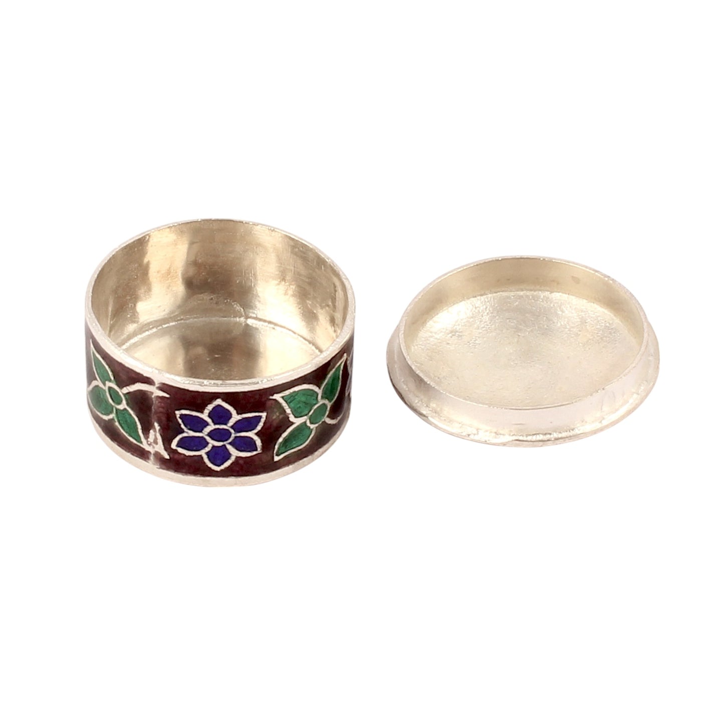 925 Sterling Silver Meenakari Work Floral Leaf Design Trinket Box