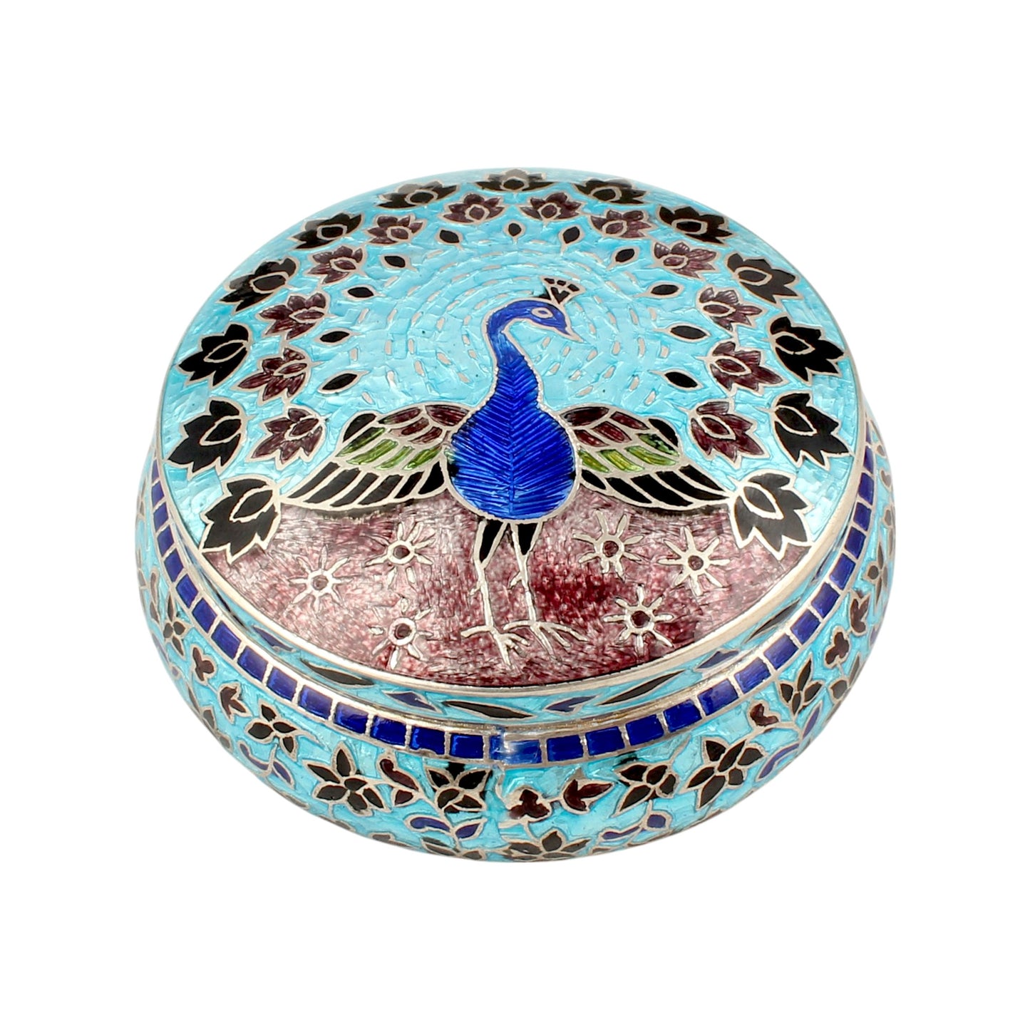 Peacock Enamel Work Box 925 Sterling Silver Enamelled Clisonne Vermal Jewelry Store Box