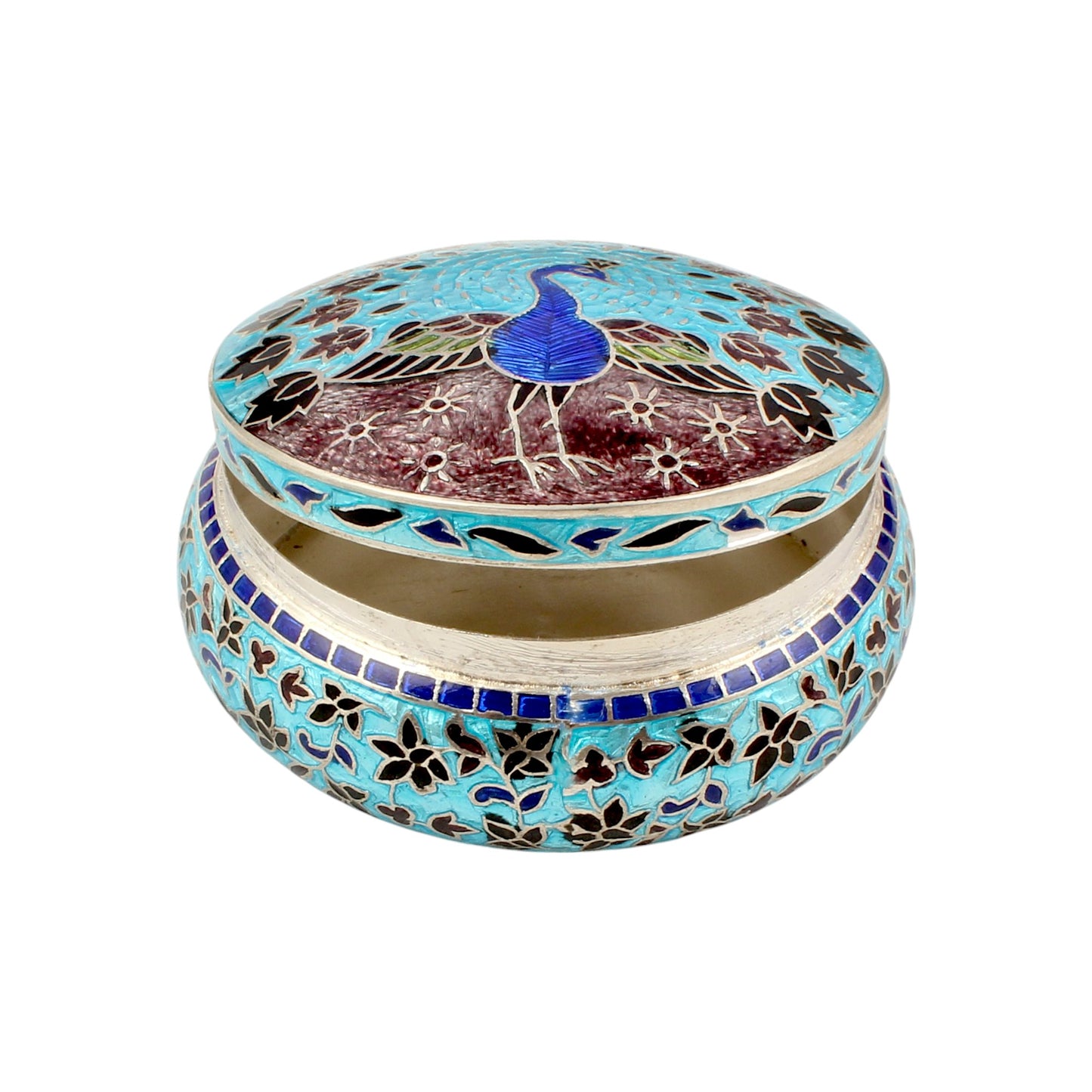 Peacock Enamel Work Box 925 Sterling Silver Enamelled Clisonne Vermal Jewelry Store Box
