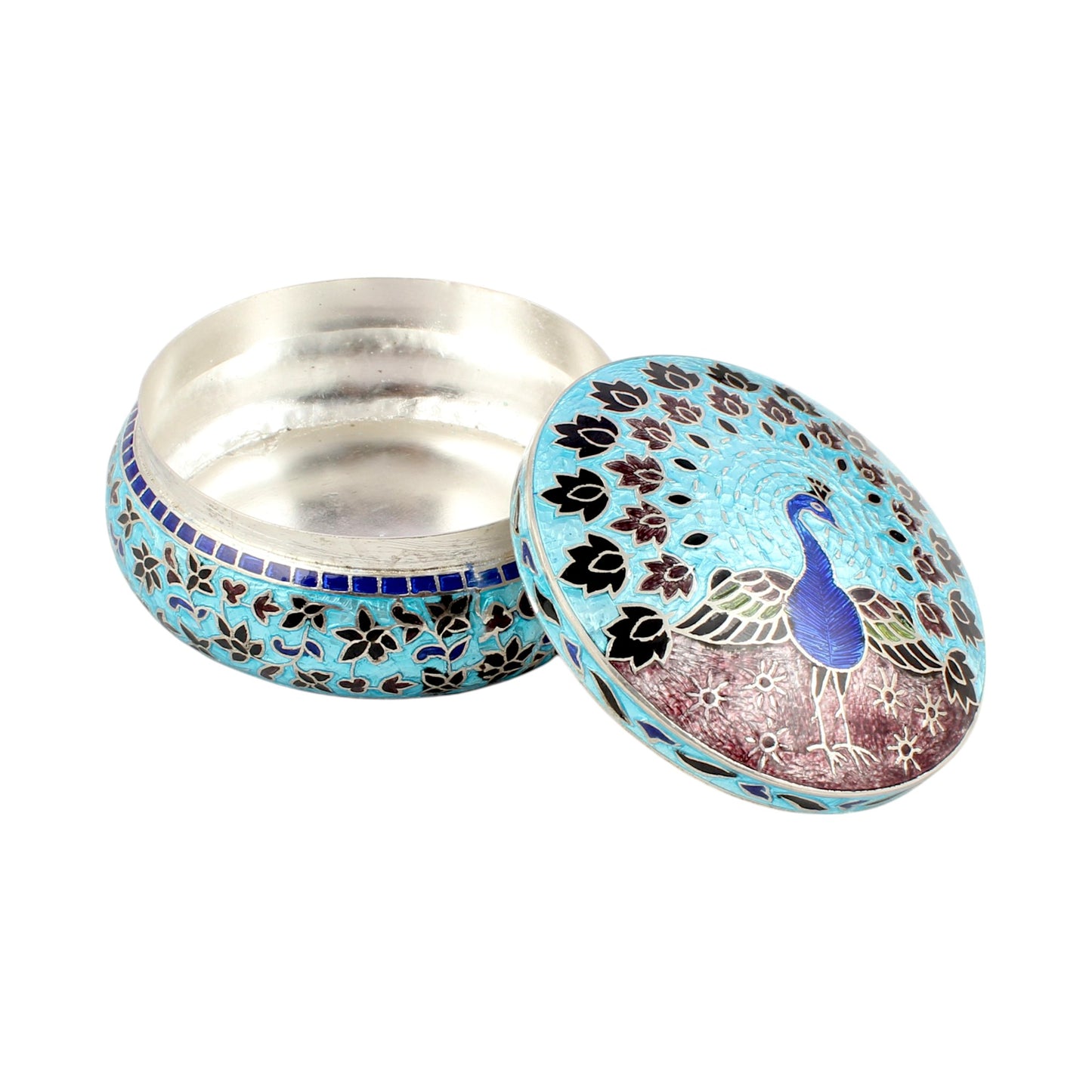 Peacock Enamel Work Box 925 Sterling Silver Enamelled Clisonne Vermal Jewelry Store Box