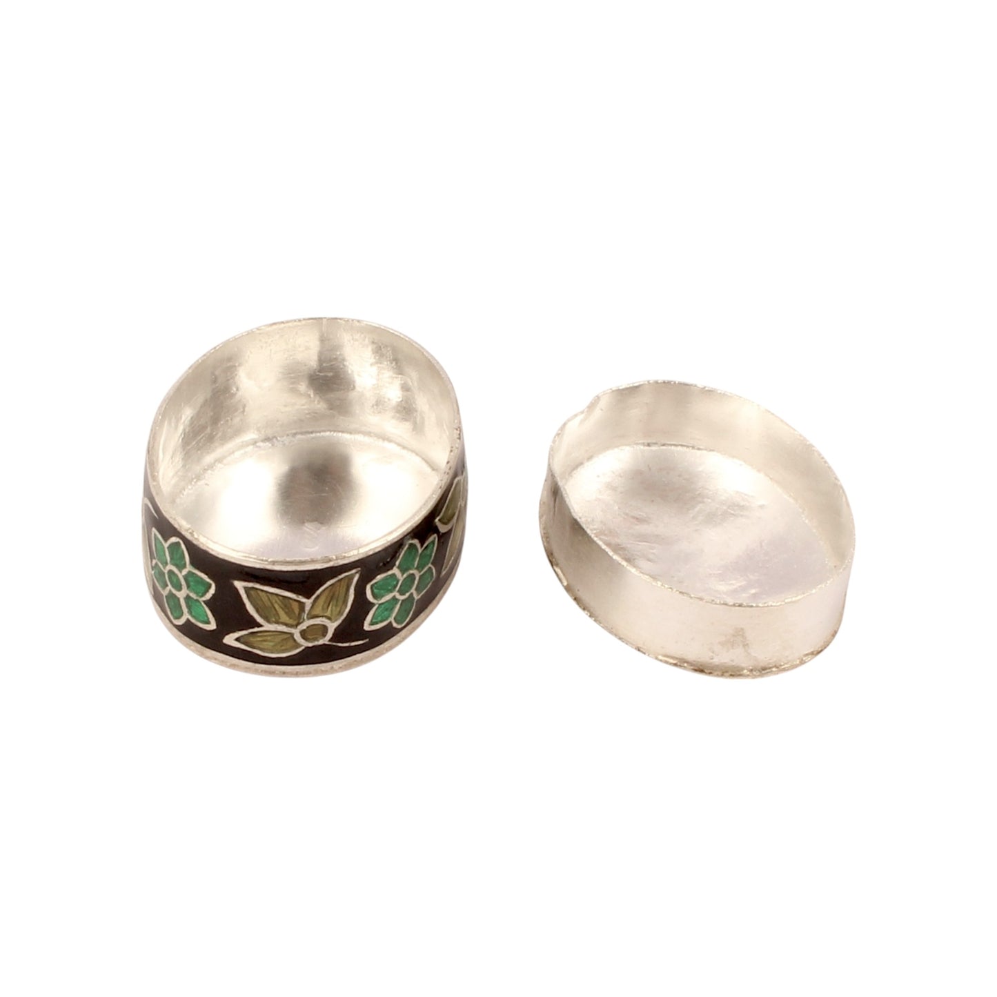 Floral Leaf Enamel Work Box Handmade 925 Sterling Silver Jewelry