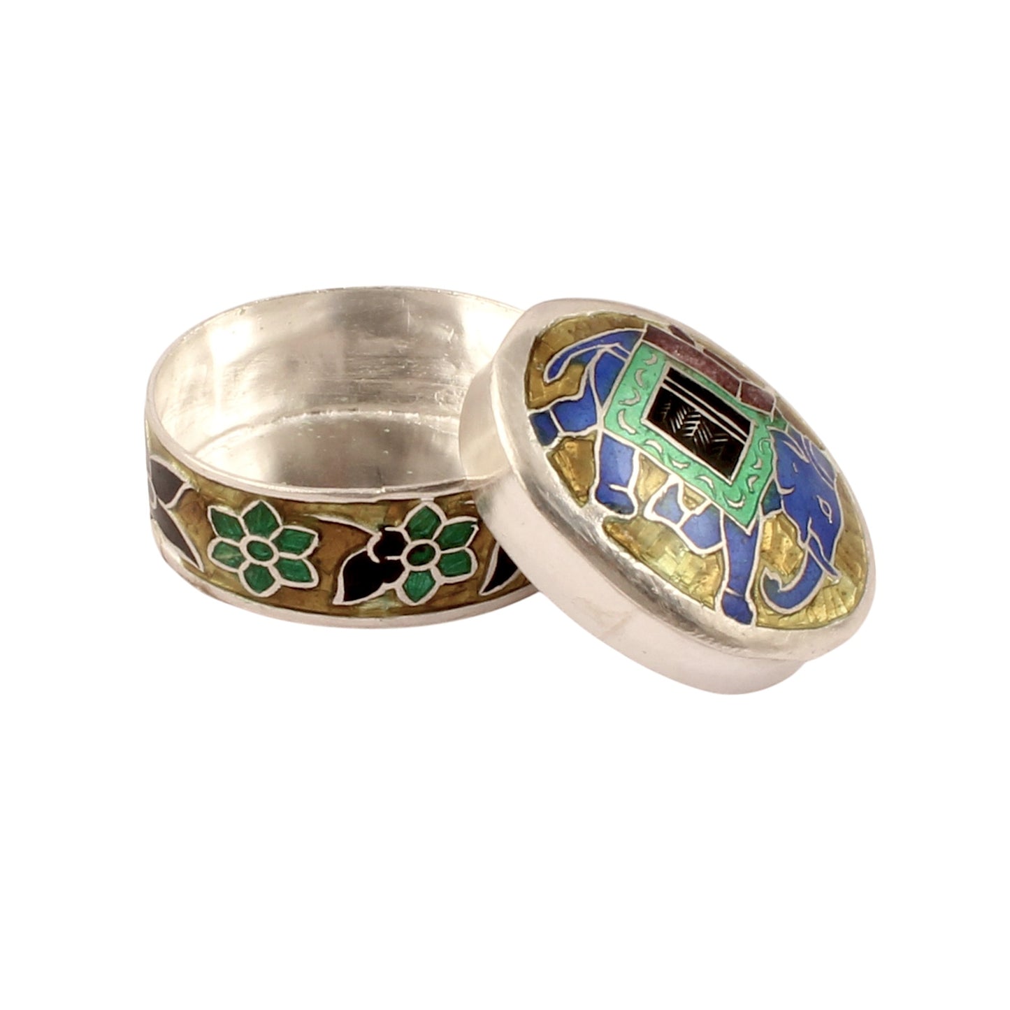 Elephant Enamel Work Box Made with 925 Sterling Silver Traditional Meenakari Store Box