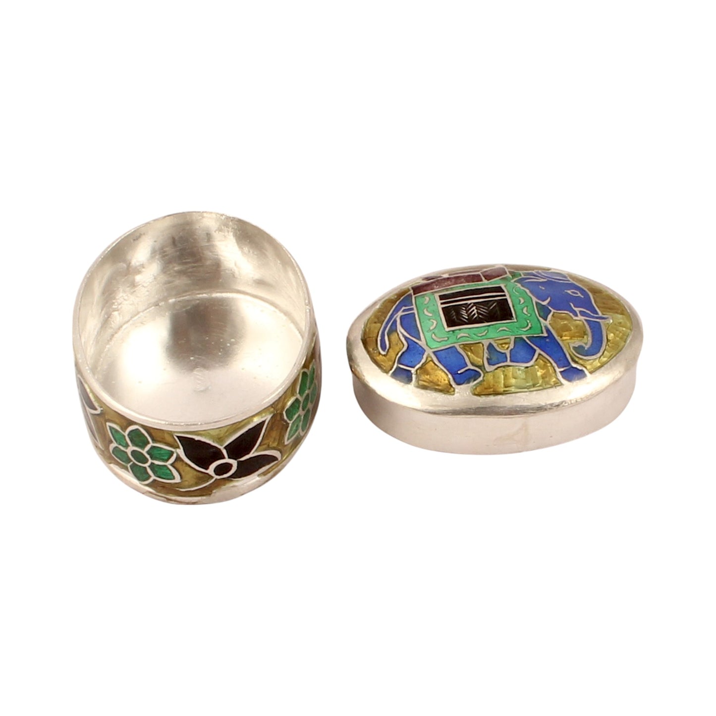 Elephant Enamel Work Box Made with 925 Sterling Silver Traditional Meenakari Store Box