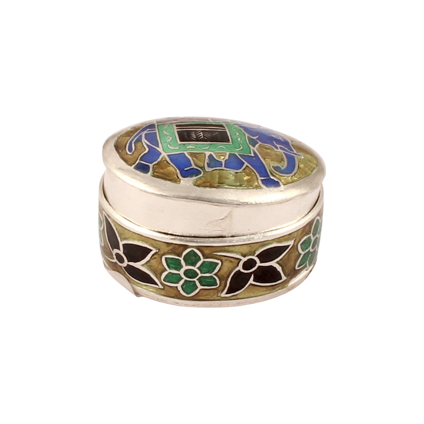 Elephant Enamel Work Box Made with 925 Sterling Silver Traditional Meenakari Store Box