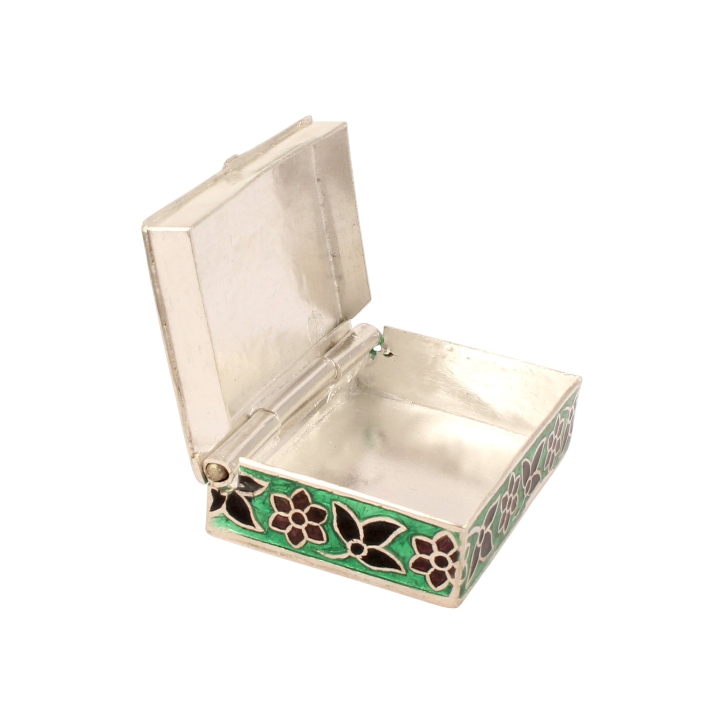 925 Sterling Silver Handmade Meenakari Work Floral Design Trinket Box