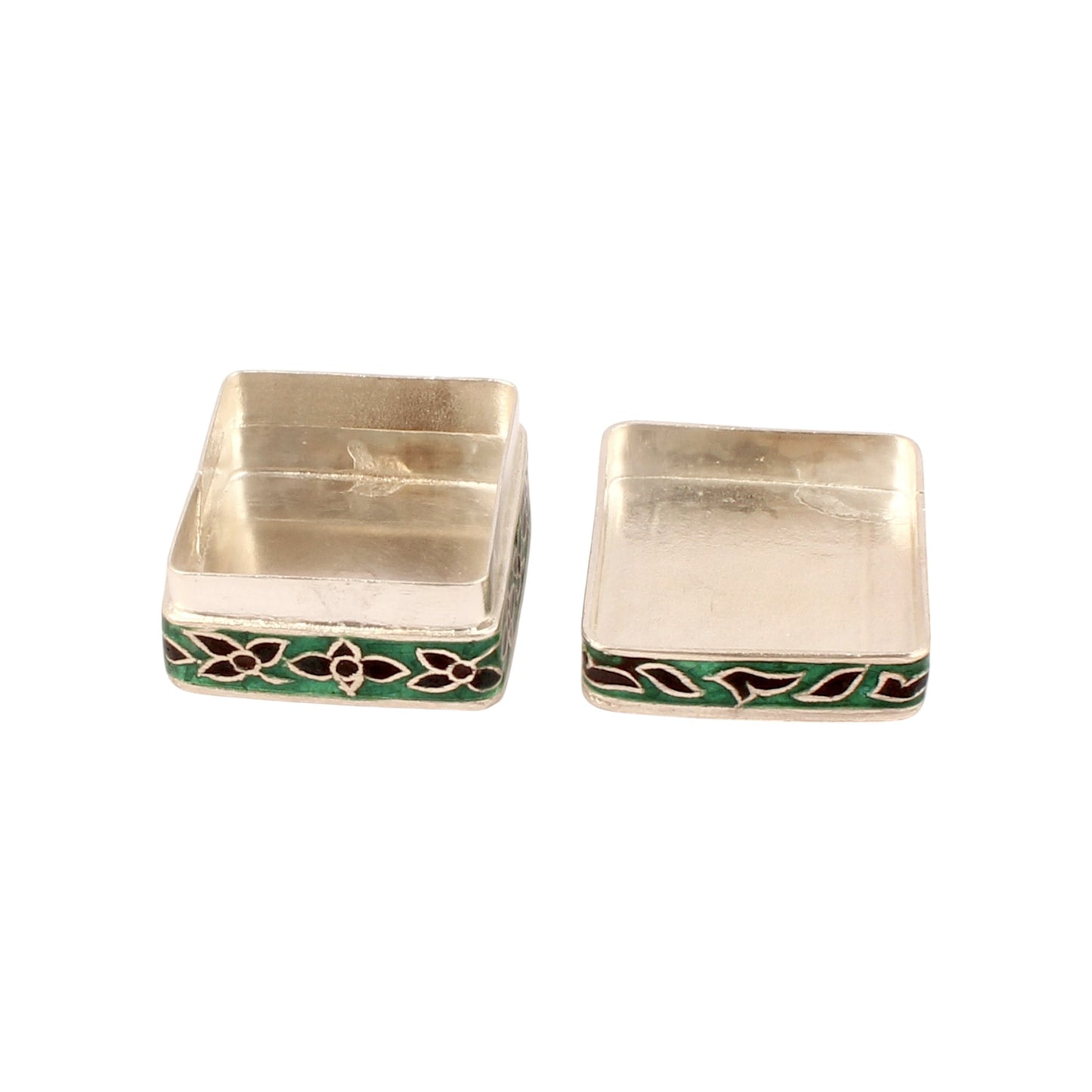 925 Sterling Silver Handmade Meenakari Work Floral Design Trinket Box