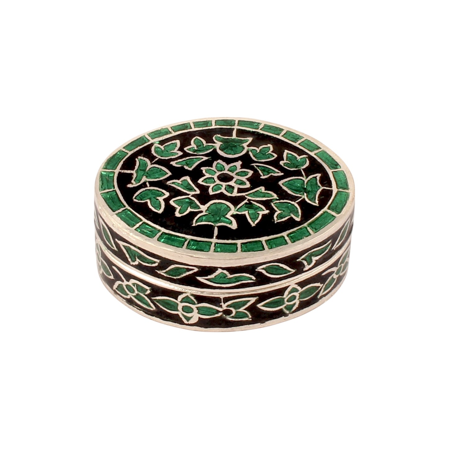 925 Sterling Silver Handmade Meenakari Work Floral Design Trinket Box