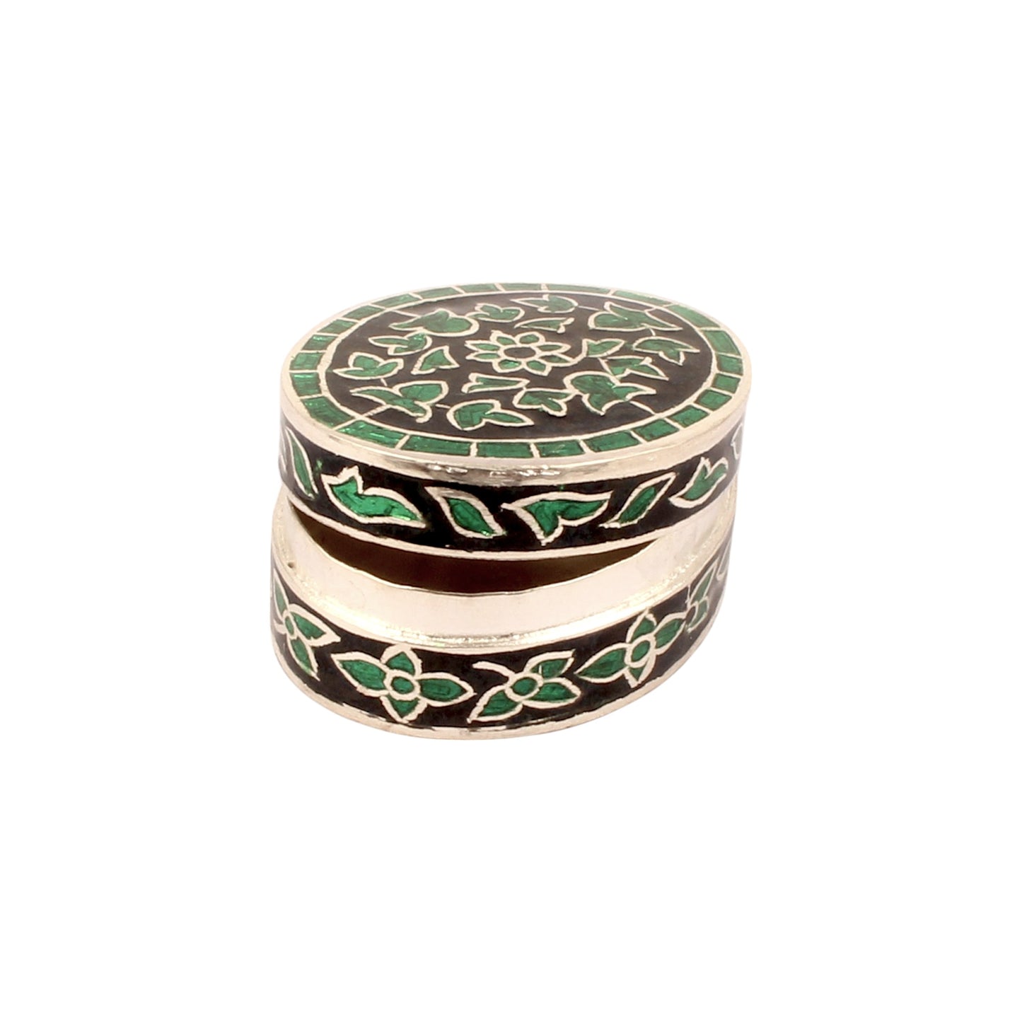 925 Sterling Silver Handmade Meenakari Work Floral Design Trinket Box