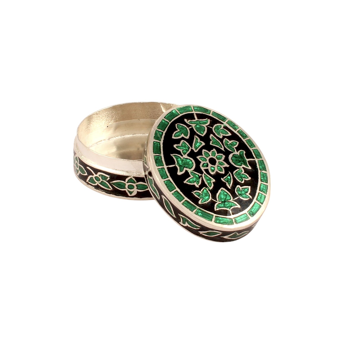 925 Sterling Silver Handmade Meenakari Work Floral Design Trinket Box