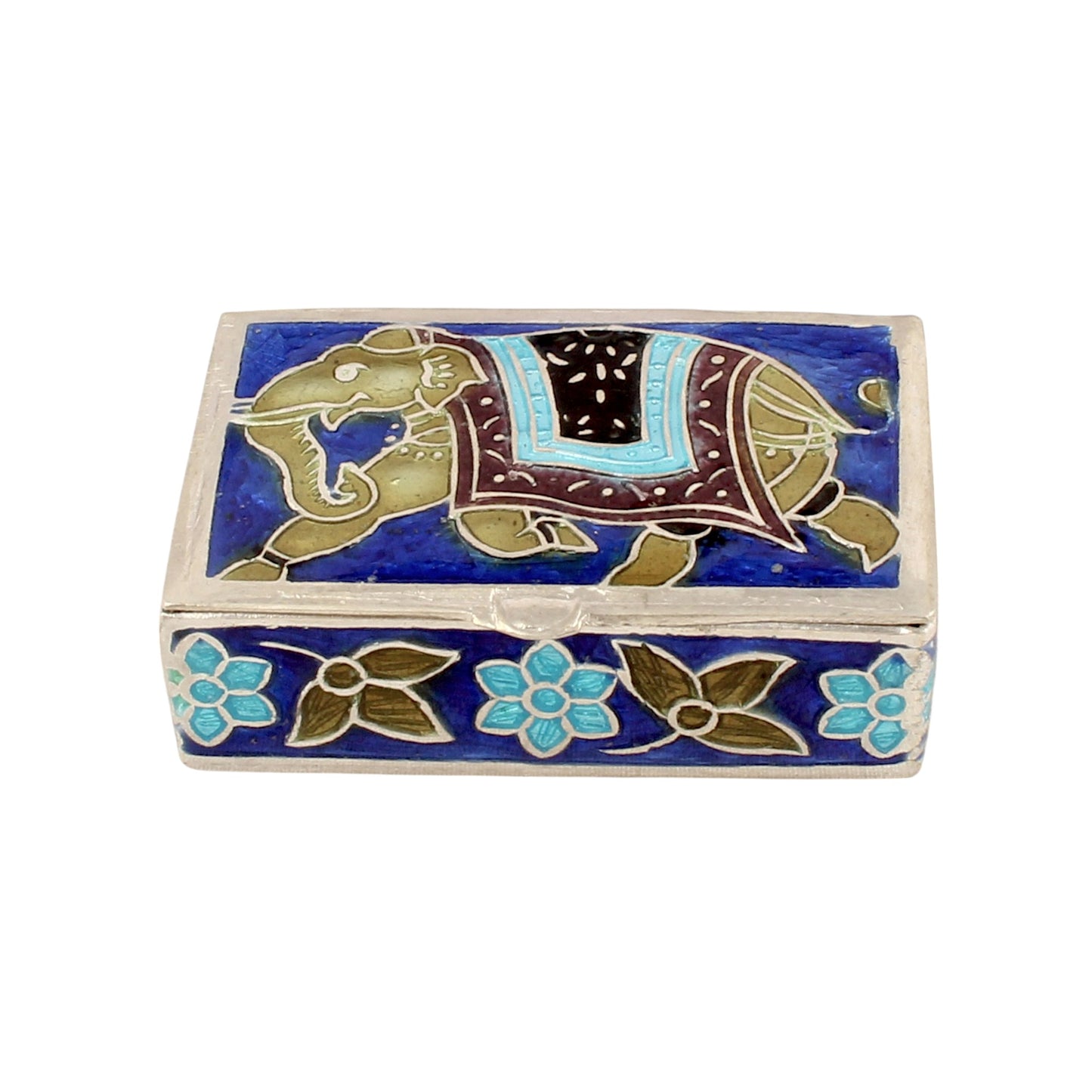 Elephant Enamel Work Box 925 Sterling Silver Enamelled Clisonne Vermal Jewelry Store Box