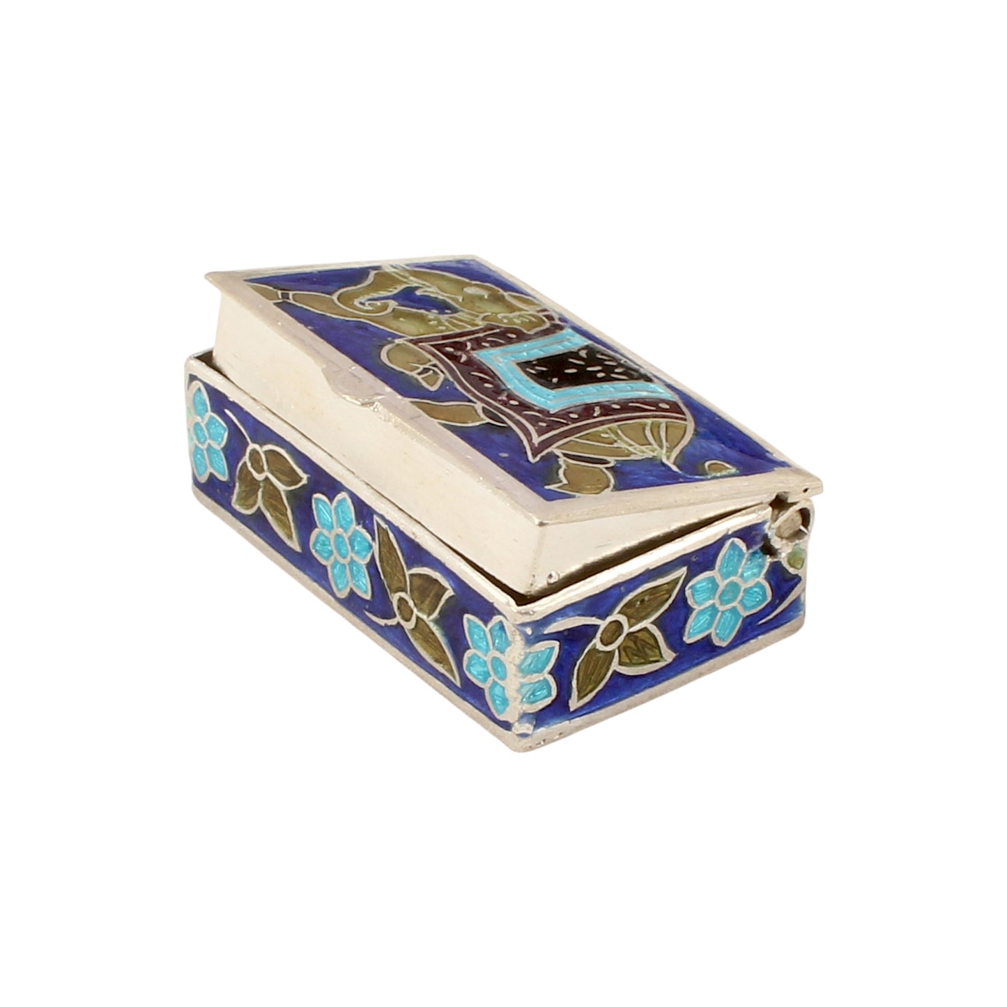 Elephant Enamel Work Box 925 Sterling Silver Enamelled Clisonne Vermal Jewelry Store Box