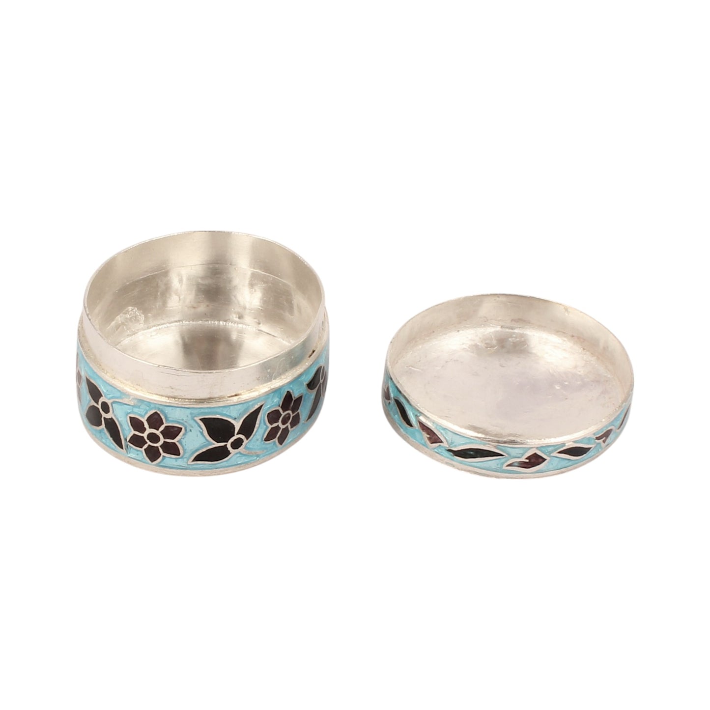 Floral Leaf Multicolor Enamel Work Box 925 Sterling Silver Enamelled Jewelry