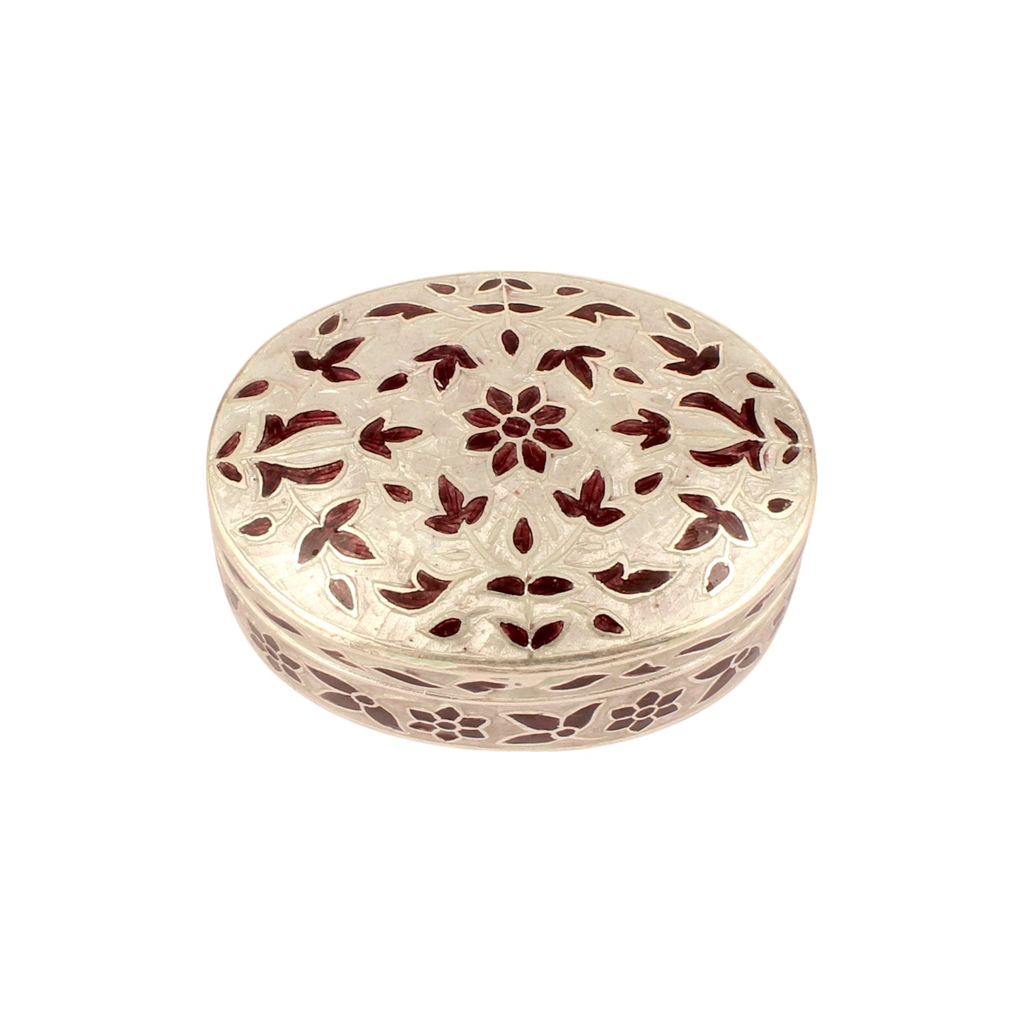 925 Sterling Silver Meenakari Work Floral Design Trinket Box Container Sindoor Box