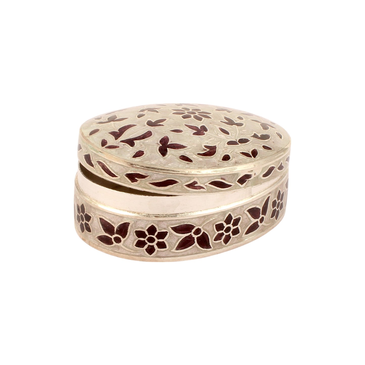 925 Sterling Silver Meenakari Work Floral Design Trinket Box Container Sindoor Box
