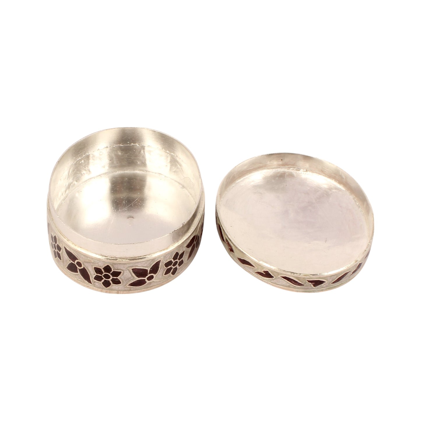 925 Sterling Silver Meenakari Work Floral Design Trinket Box Container Sindoor Box