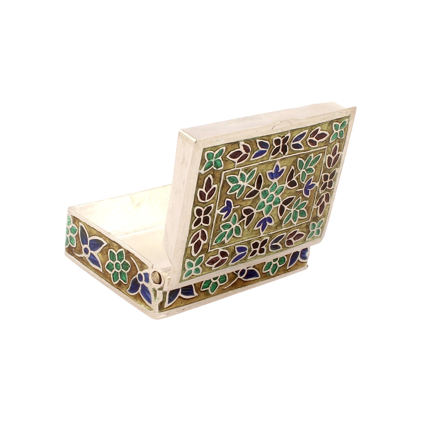 925 Sterling Silver Handmade Meenakari Work Floral Design Trinket Box Container Sindoor Box Brides Jewellery Gift For Her