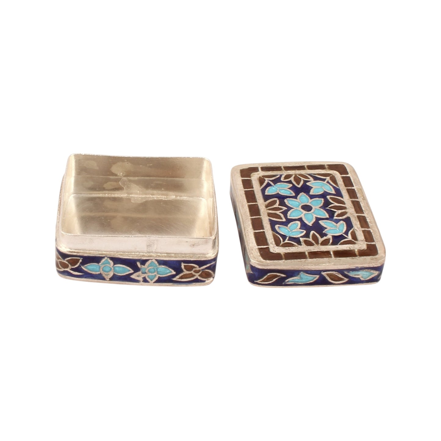 925 Sterling Silver Meenakari Work Floral Design Trinket Box Container Sindoor Box